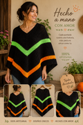 Poncho Artesanal Negro con Neon