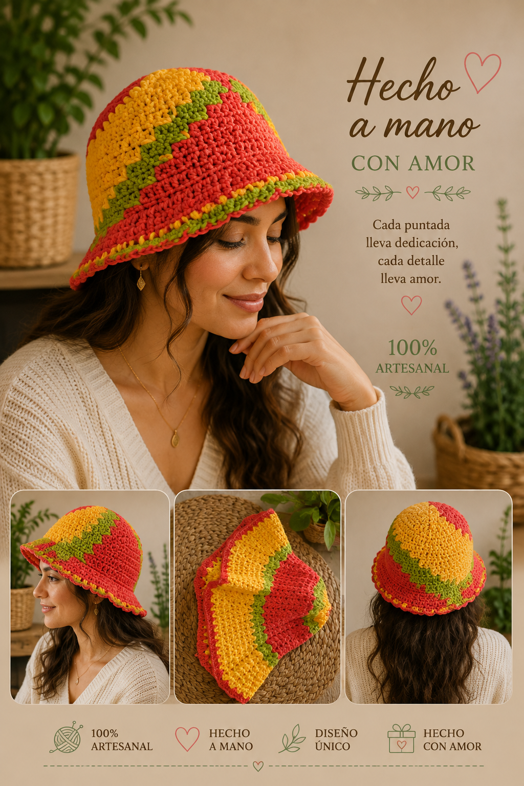 Sombrero Artesanal Tejido Multicolor
