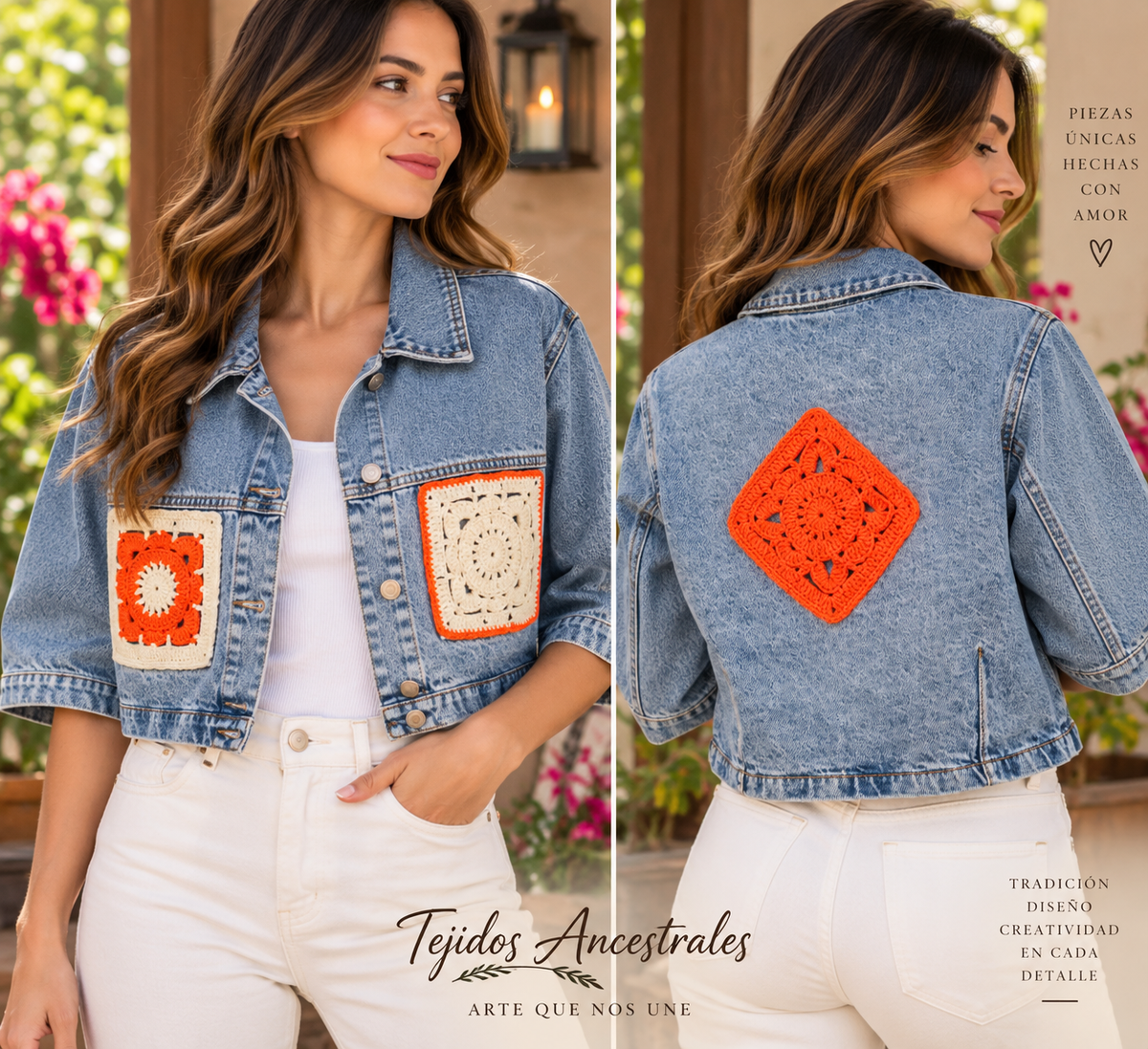 Chaqueta Jean Artesanal “Flores de Primavera”