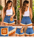 Shorts Jean Artesanales con Crochet-Modelo Tierra