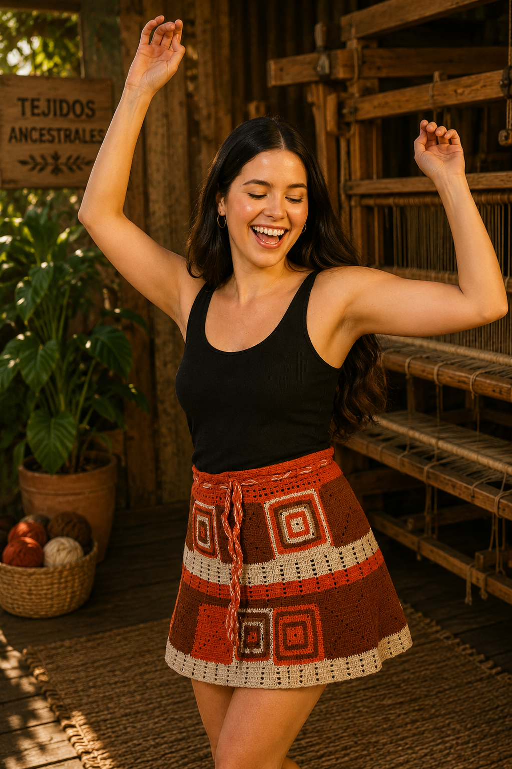 Falda Artesanal Granny Terracota